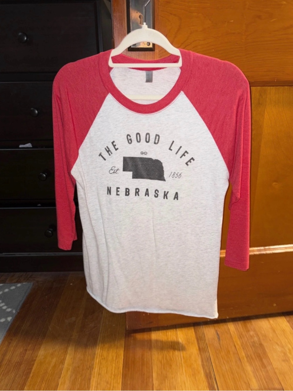 Next Level Apparel Nebraska 'The Good Life' Raglan Tee - Red/White